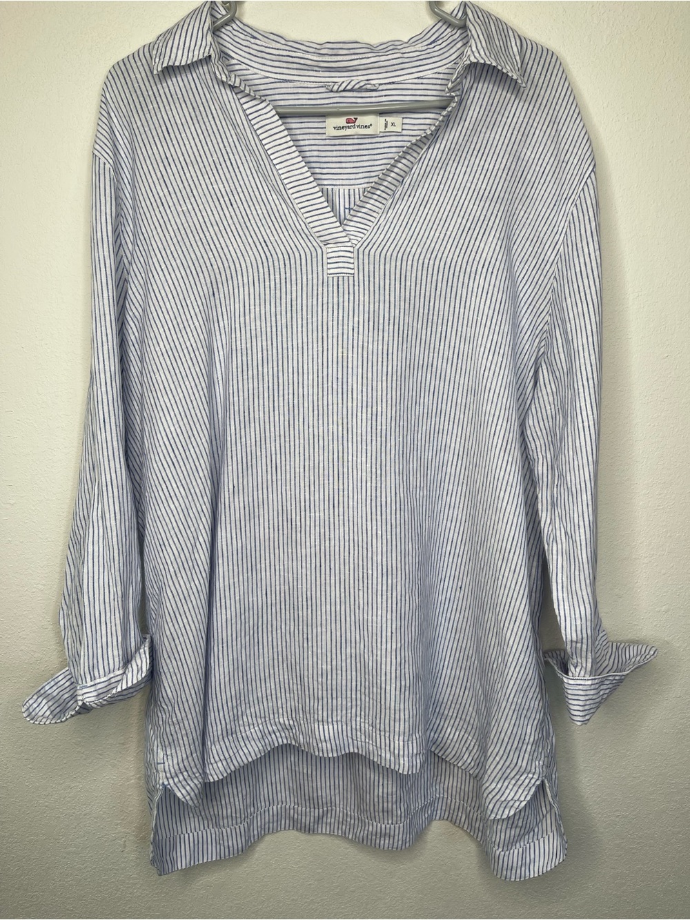 Vineyard Vines Womens Top 100% Linen Coastal Striped Popover Tunic Size XL